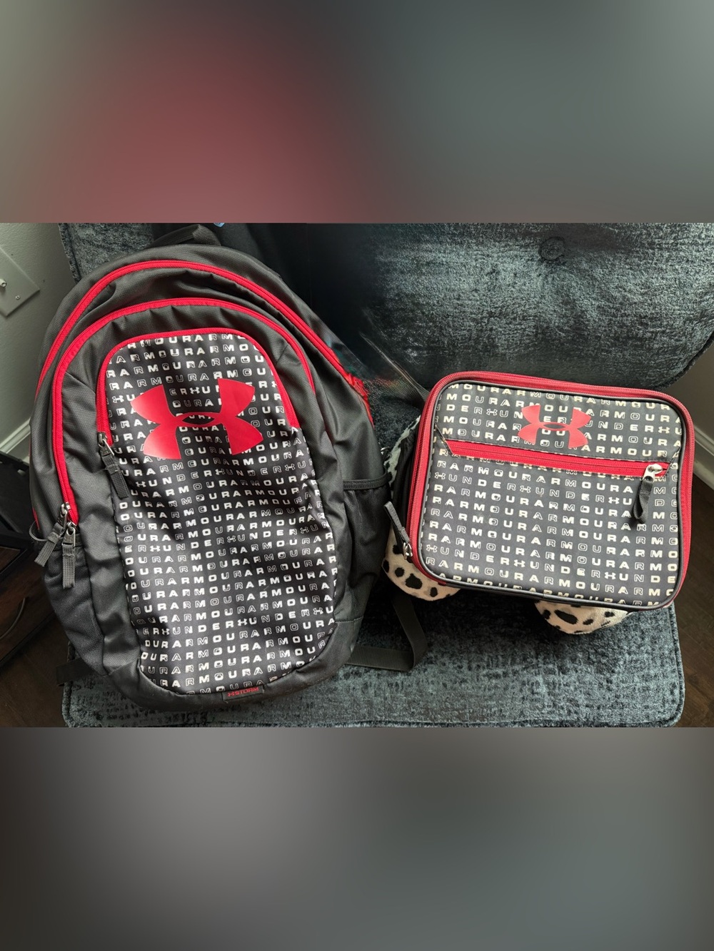 Under Armour Black and Red Backpack with Matching Lunch Bag kids